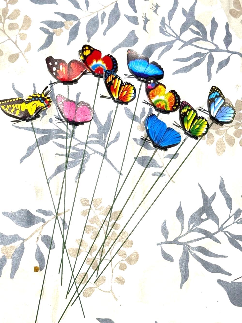 10 Colorful Butterfly Floral Picks - Assorted Bright Colors - Picture 4 of 6
